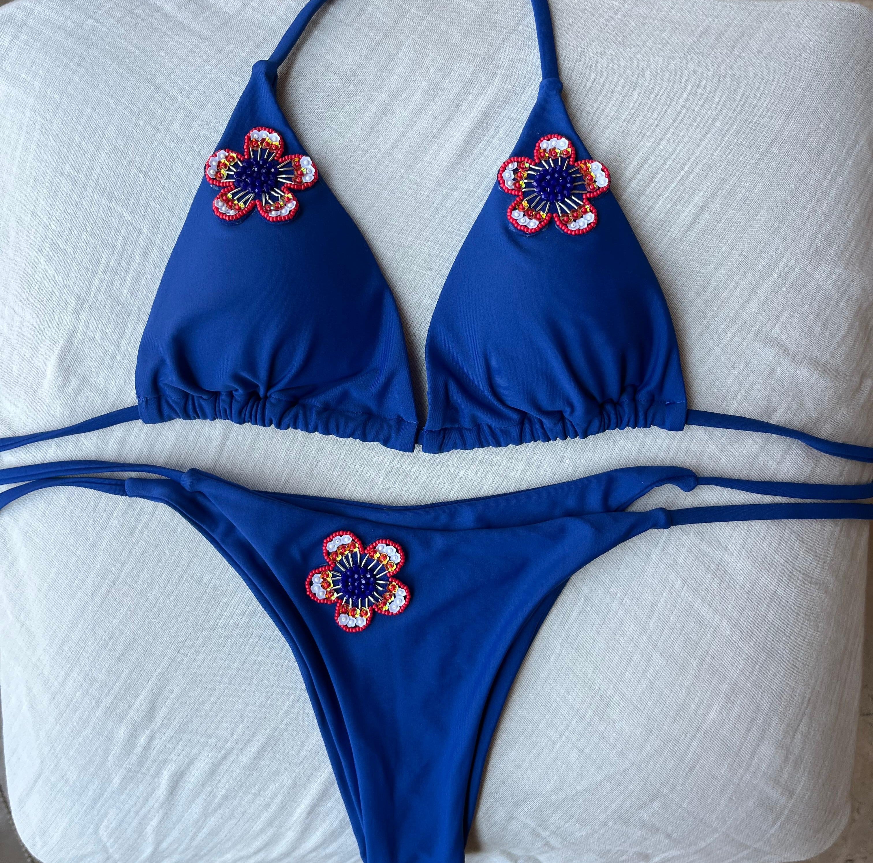 Navy Blue Flower Bikini